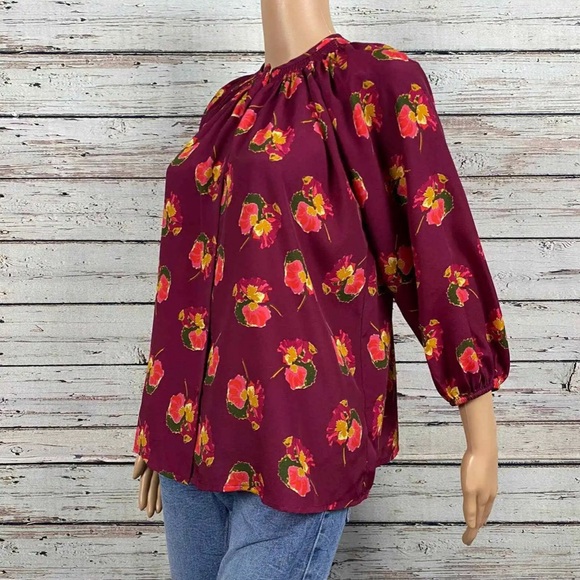 Tucker For Target Floral Print Peasant Blouse Button Shirt Small Magenta… - Picture 4 of 8